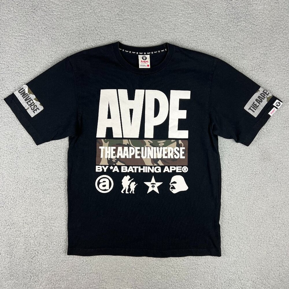 A Bathing Ape Shirt Mens Large L Black The AAPE Universe BAPE Camo Reflective T